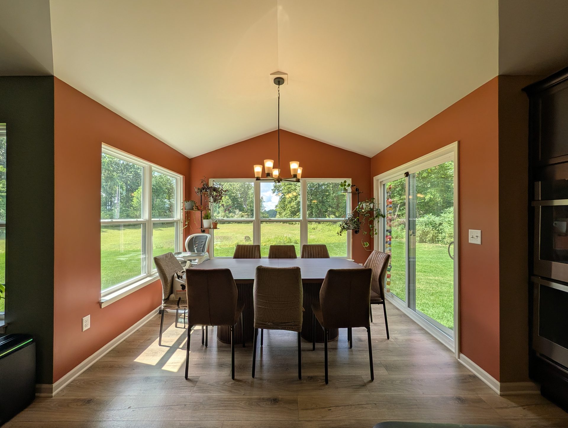 Ceiling line cut in by hand above terracotta walls